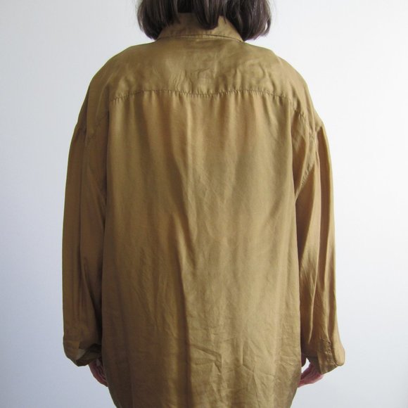 Vintage 1980s silk chartreuse button up blouse - Picture 6 of 6